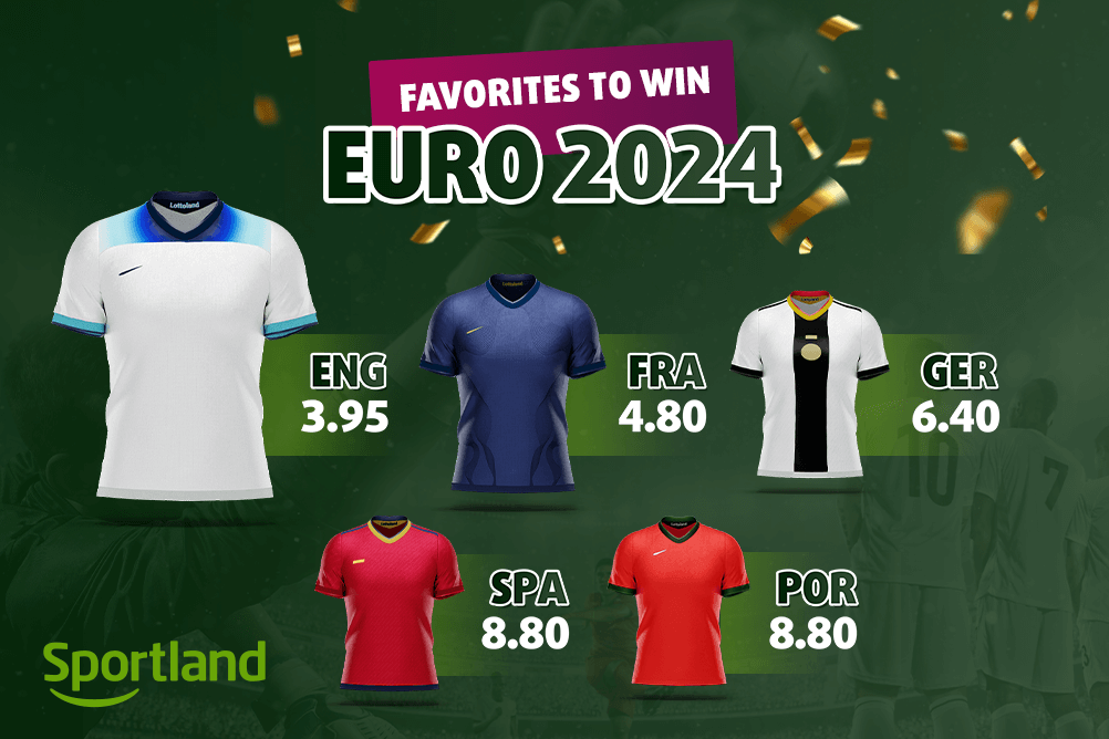 An image showing the five favourite teams to win Euro 2024 with their betting odds.