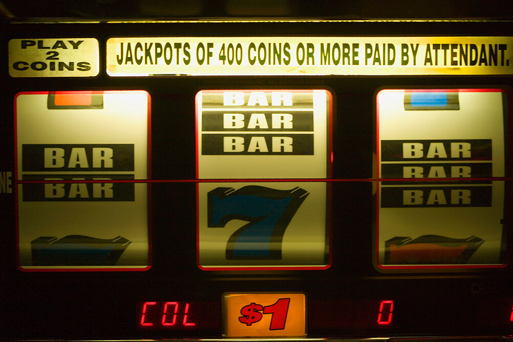 An image from a slot machine showing different versions of the BAR symbols