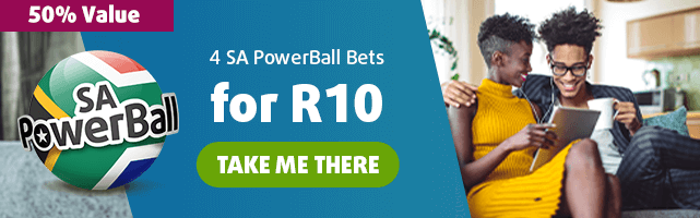 An offer from Lottoland promoting 4 PowerBall bets for R10