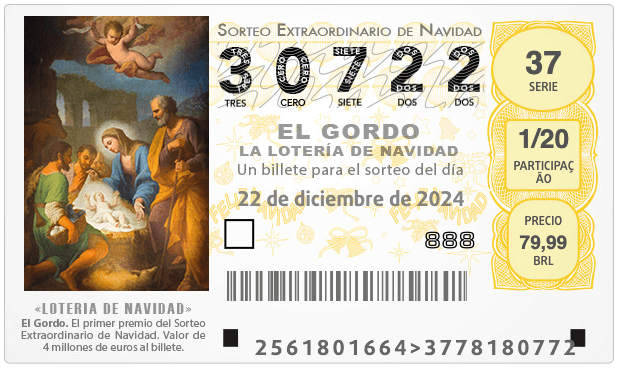 Bilhete da loteria el gordo 2024, que funciona como uma rifa de cinco números